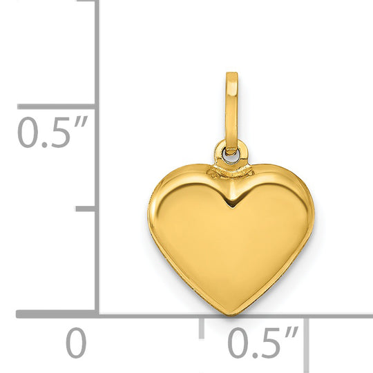 Dije de Corazón 3D Pufado Pulido en Oro Amarillo de 14K