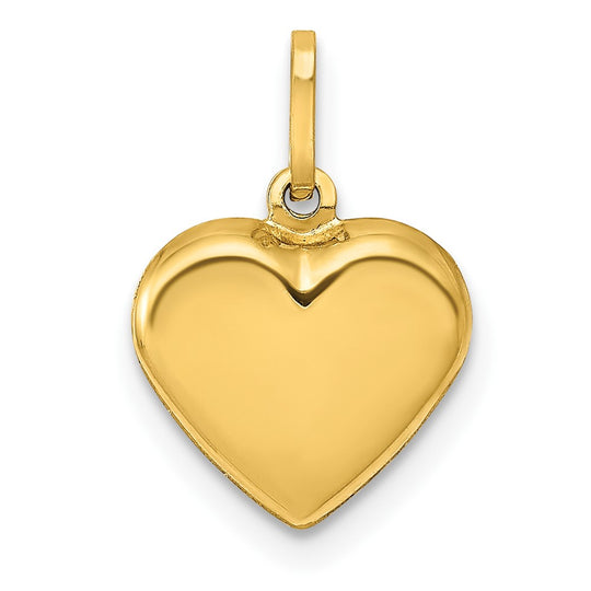 Dije de Corazón 3D Pufado Pulido en Oro Amarillo de 14K