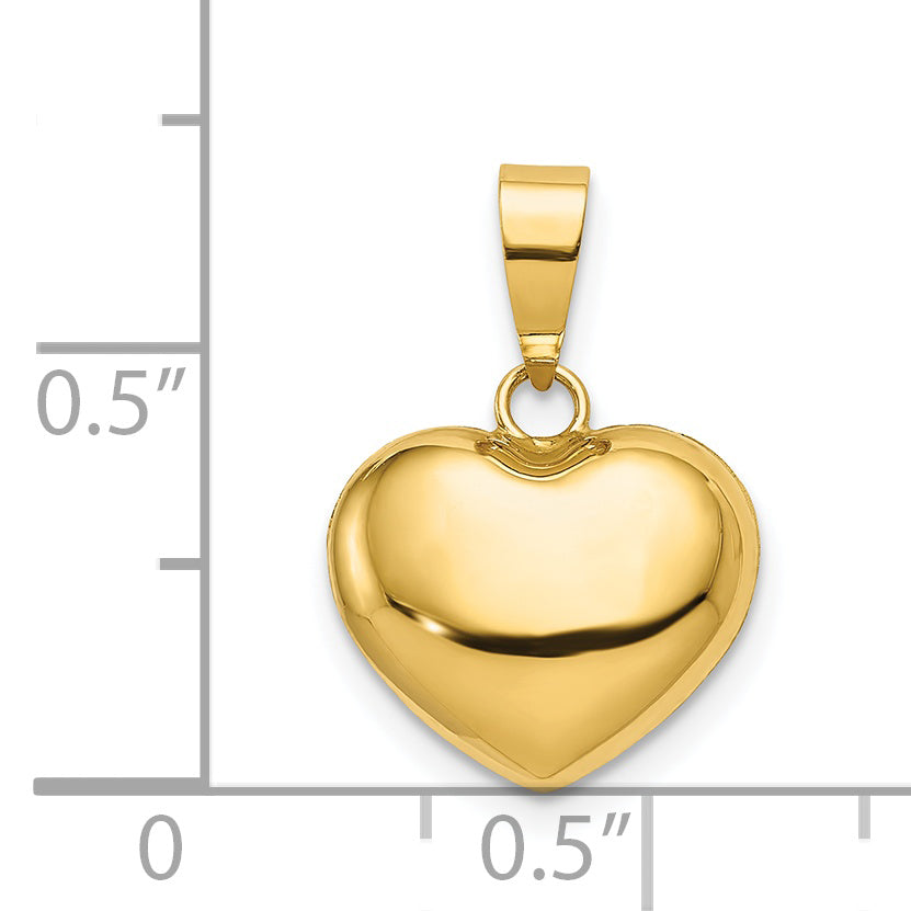 Colgante Corazón 3D Inflado Pulido en Oro de 14K