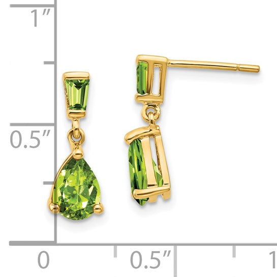 Pendientes Colgantes de Peridoto en Oro de 14k