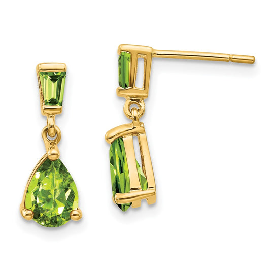 Pendientes Colgantes de Peridoto en Oro de 14k