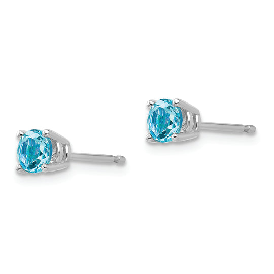 Pendientes de Oro Blanco de 14k con Topacio Azul de 4 mm