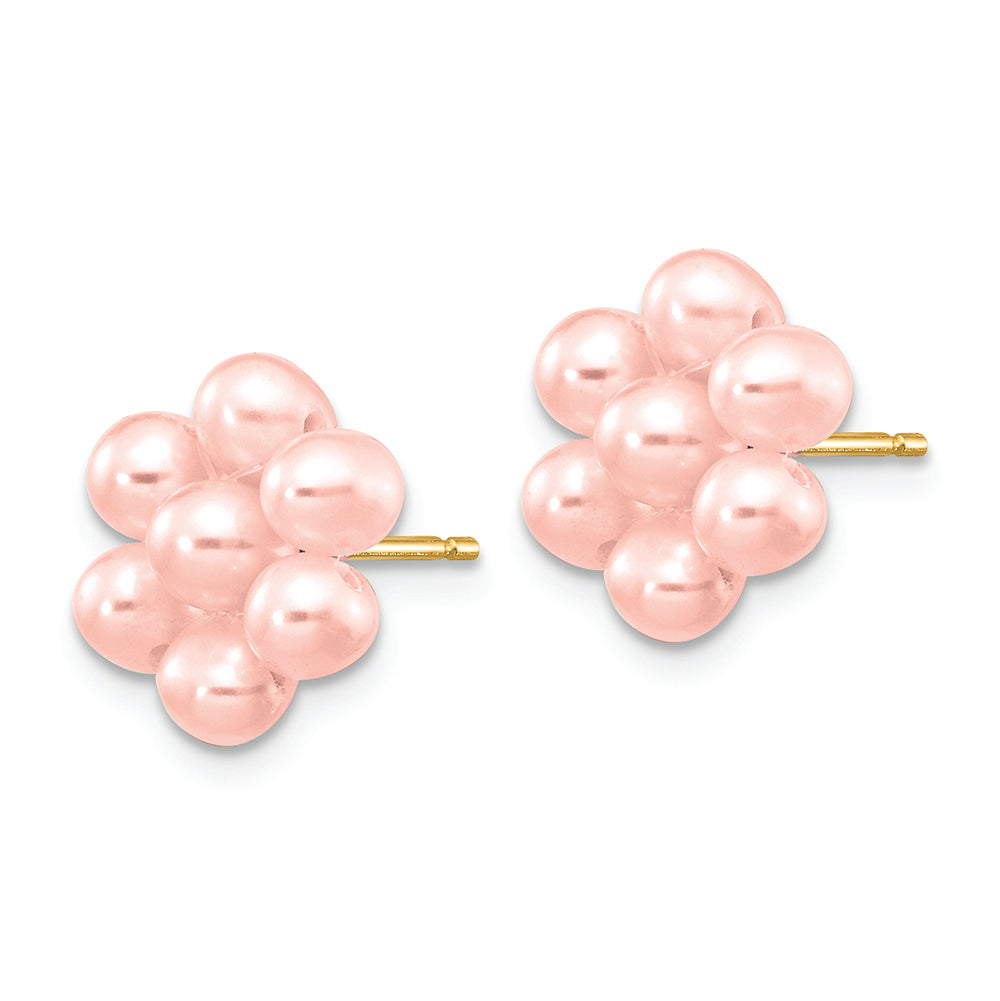 Pendientes de Flores de Perlas Cultivadas de Agua Dulce de Color Rosa Huevo de 3-4 mm en Oro de 14k