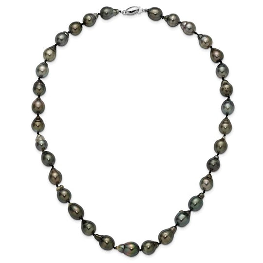 Collar de Oro Blanco de 14k con Perla Negra Barroca de Tahití Cultivada en Agua Salada - Graduado, 18 Pulgadas