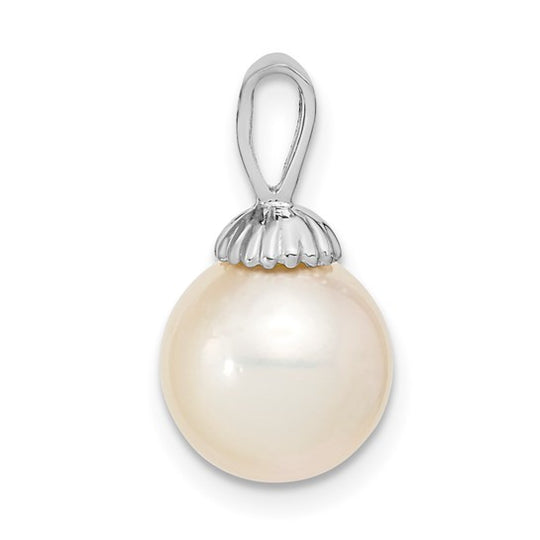 Colgante de perla cultivada de agua salada redonda de 9-10 mm en oro blanco de 14K