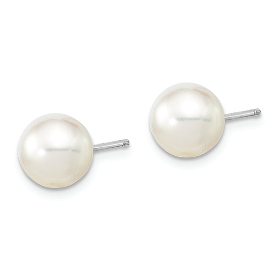 Pendientes de Poste 14K Oro Blanco con Perlas Cultivadas de Mar del Sur Redondas de 8-9mm