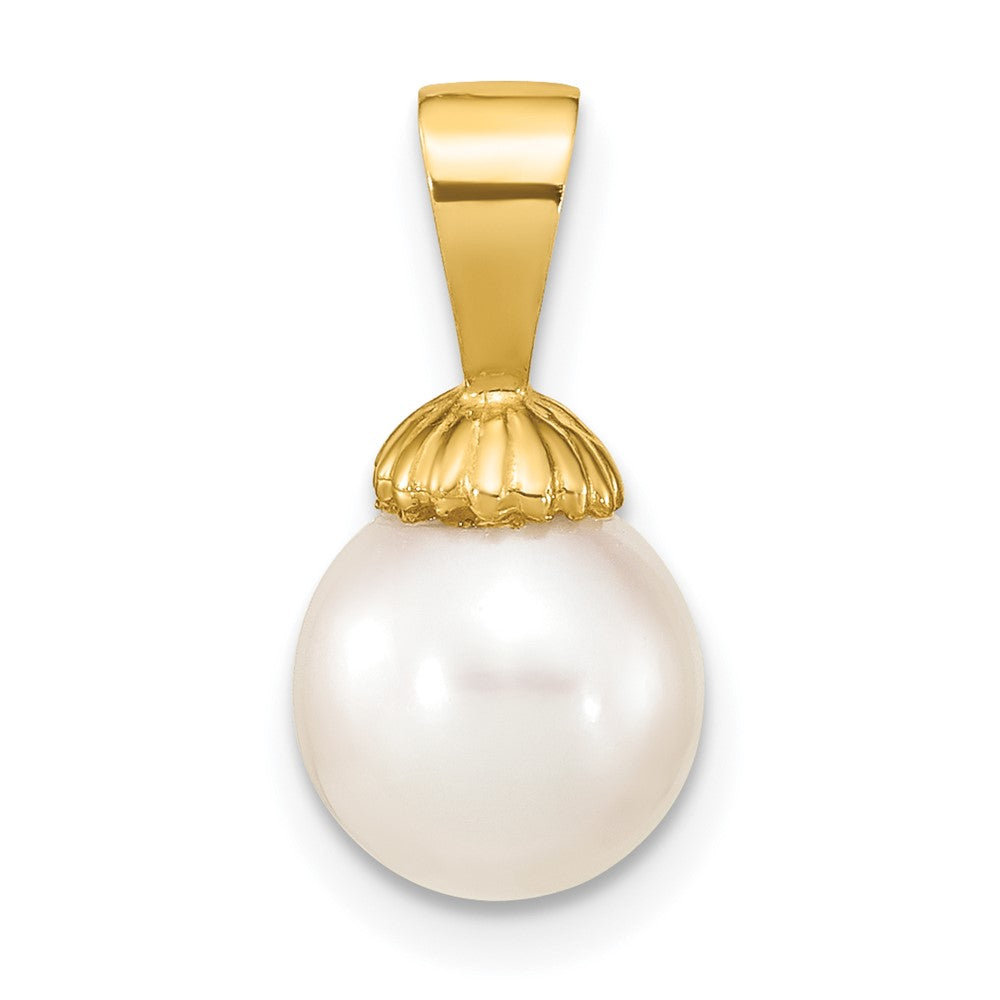 Colgante de Perla Redonda Blanca de Agua Dulce de 8-9 mm en Oro Amarillo de 14k