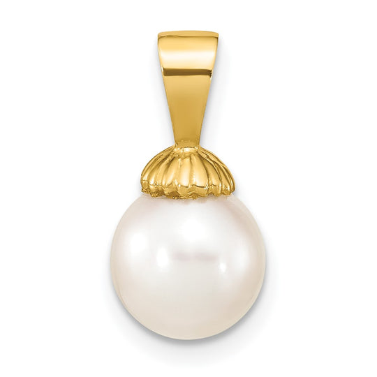 Colgante de Perla Redonda Blanca de Agua Dulce de 8-9 mm en Oro Amarillo de 14k