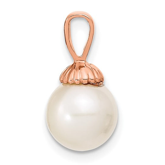 Colgante de Perla Redonda Blanca de Agua Dulce Cultivada de 8-9 mm en Oro Rosa de 14k