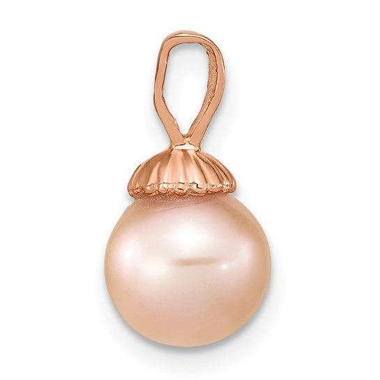 Colgante de Perla Redonda Cultivada de Agua Dulce Rosa de 8-9 mm en Oro Rosa de 14k