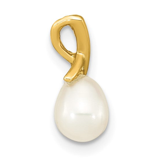 Colgante de Perla en Forma de Gota de Agua Dulce Cultivada Blanca de 5-6 mm en Oro Amarillo de 14k