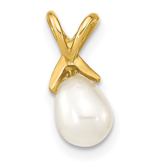 Colgante de Perla en Forma de Gota de Agua Dulce Cultivada Blanca de 5-6 mm en Oro Amarillo de 14k