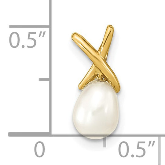 Colgante de Perla en Forma de Gota de Agua Dulce Cultivada Blanca de 5-6 mm en Oro Amarillo de 14k