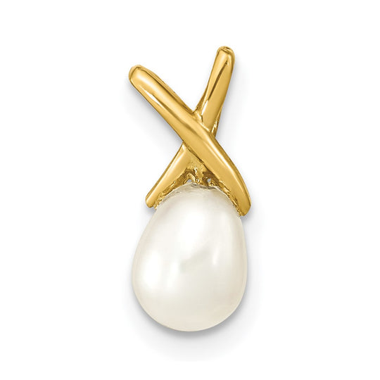 Colgante de Perla en Forma de Gota de Agua Dulce Cultivada Blanca de 5-6 mm en Oro Amarillo de 14k