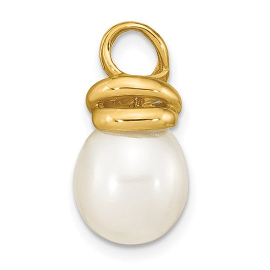 Colgante con Perla Cultivada de Agua Dulce Blanca en Forma de Arroz de 9-10 mm en Oro Amarillo de 14k