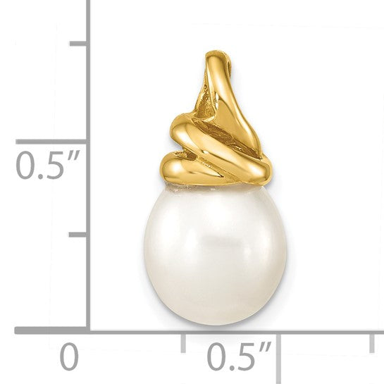 Colgante con Perla Cultivada de Agua Dulce Blanca en Forma de Arroz de 9-10 mm en Oro Amarillo de 14k