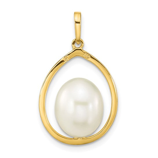 Colgante en Forma de Lágrima con Perla Cultivada de Agua Dulce Blanca de 9-10 mm en Oro Amarillo de 14k