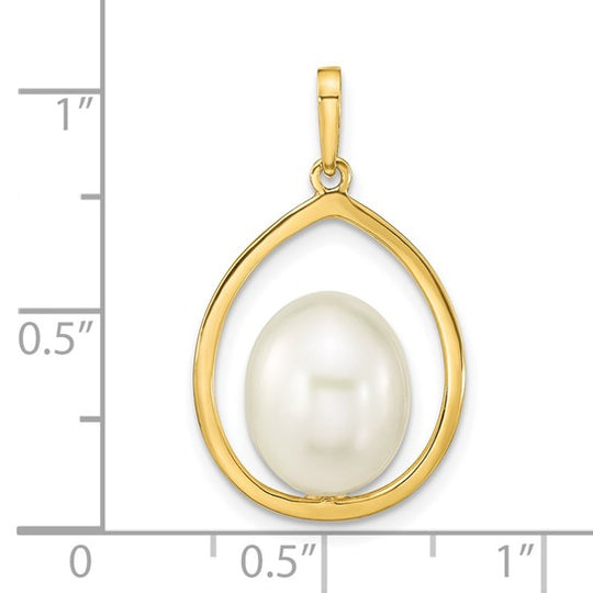 Colgante en Forma de Lágrima con Perla Cultivada de Agua Dulce Blanca de 9-10 mm en Oro Amarillo de 14k