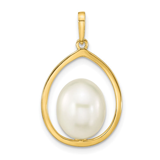 Colgante en Forma de Lágrima con Perla Cultivada de Agua Dulce Blanca de 9-10 mm en Oro Amarillo de 14k