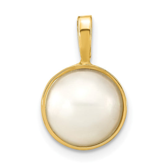 Colgante de Perla Mabe de Agua Salada Blanca de 9-10 mm en Oro Amarillo de 14k