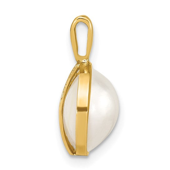 Colgante de Perla Mabe de Agua Salada Blanca de 10-11 mm en Oro Amarillo de 14k