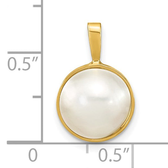 Colgante de Perla Mabe de Agua Salada Blanca de 10-11 mm en Oro Amarillo de 14k