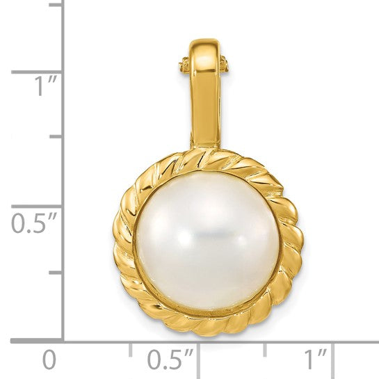 14K 13-14mm Perla Mabe de Agua Salada Blanca con Colgante Clip-on