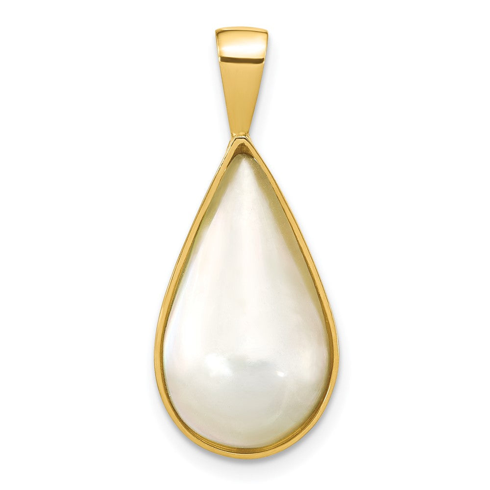 Colgante de Perla Mabe de Agua Salada Blanca en Forma de Gota de 10x18 mm en Oro Amarillo de 14k