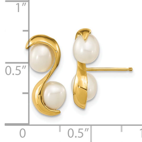 Pendientes de Oro Amarillo de 14k con Perla Arroz de Agua Dulce Cultivada de 4-5mm