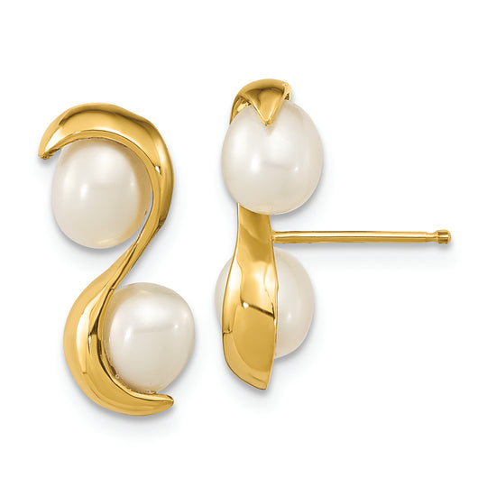 Pendientes de Oro Amarillo de 14k con Perla Arroz de Agua Dulce Cultivada de 4-5mm