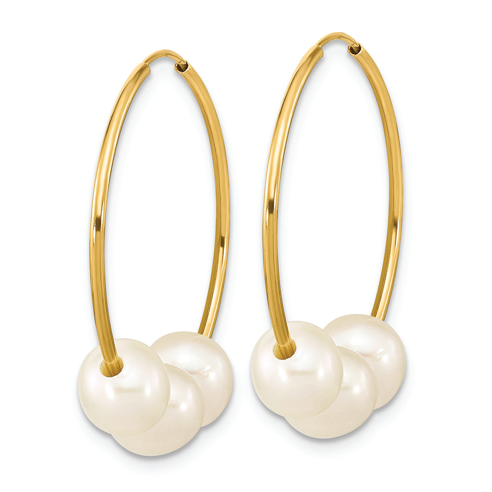 Pendientes Aro Infinito de Oro Amarillo de 14k con Perla Cultivada de Agua Dulce Semi-Redonda de 6-7mm