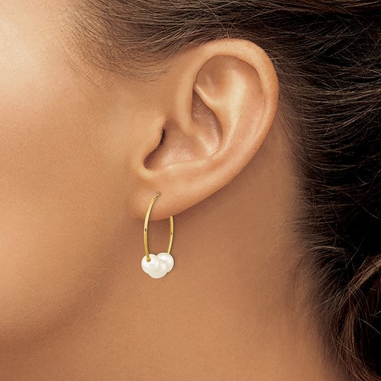 Pendientes Aro Infinito de Oro Amarillo de 14k con Perla Cultivada de Agua Dulce Semi-Redonda de 6-7mm