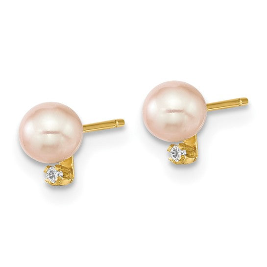 Juego de Aretes y Colgante Madi K en Oro Amarillo de 14k con Perlas Cultivadas de Agua Dulce Rosadas (4-5 mm) y Diamante de 0.03 ct