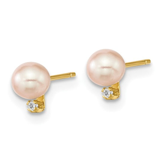 Juego de Aretes y Colgante Madi K en Oro Amarillo de 14k con Perlas Cultivadas de Agua Dulce Rosadas (4-5 mm) y Diamante de 0.03 ct