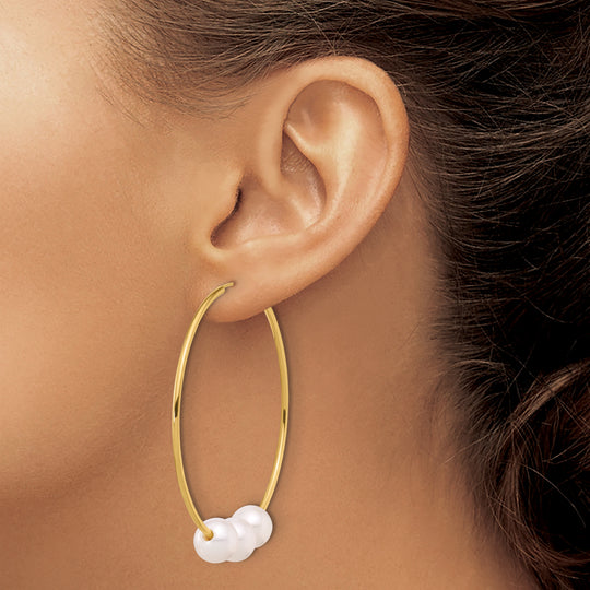 Aretes de Aro Infinity con Perlas Cultivadas de Agua Dulce de 8-9 mm en Oro Amarillo de 14k