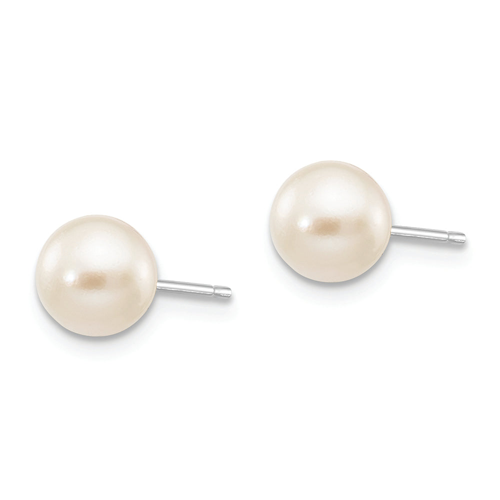 Aretes de Perla Akoya Cultivada de Agua Salada Redonda Blanca (6-7 mm) en Oro Blanco de 14k