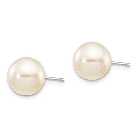 Aretes de Perla Akoya Cultivada de Agua Salada Redonda Blanca (8-9 mm) en Oro Blanco de 14k