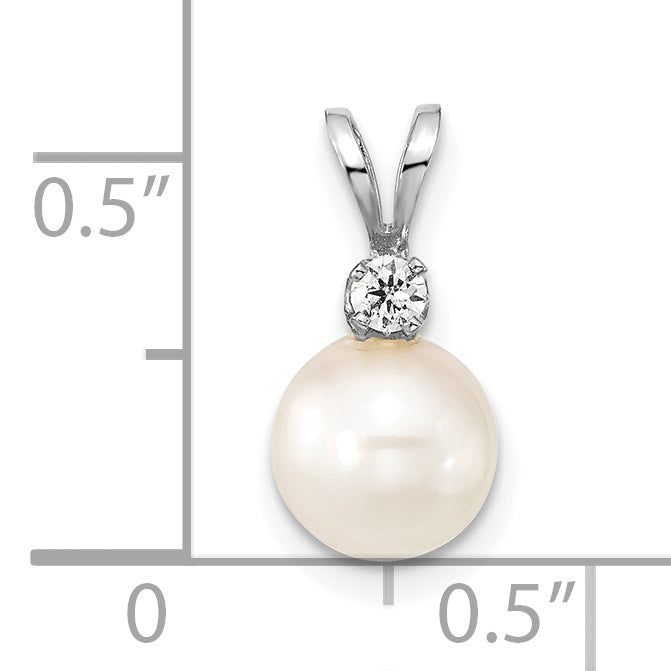 Colgante con Perla Akoya Redonda Blanca de 7-8 mm y Diamante de 0.05 Ct en Oro Blanco de 14k