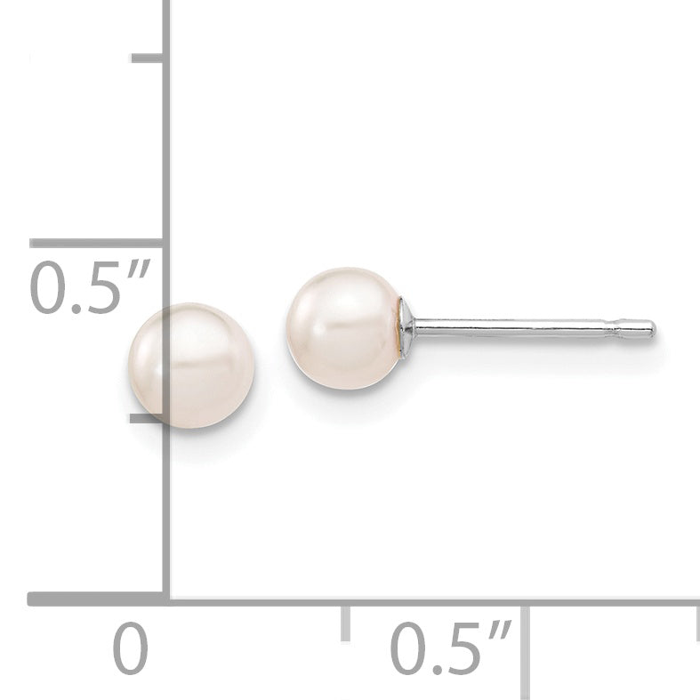 Pendientes de Perlas Cultivadas Akoya de Agua Salada, Redondas, Blancas, de 4 a 5 mm, de Oro Blanco de 14k