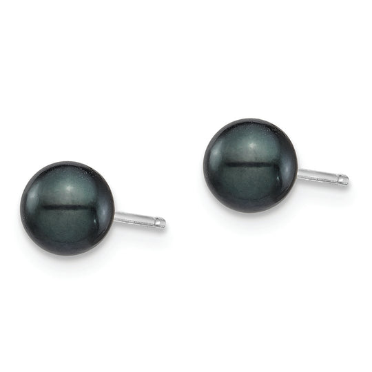 Pendientes de Perlas Akoya Redondas Negras de 5-6mm en Oro Blanco 14K