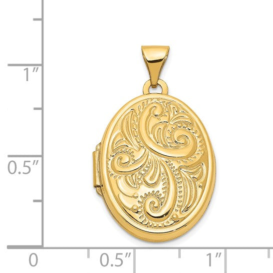 Locket Ovalado con Diseño de Pergamino Abombado en Oro Amarillo de 14k