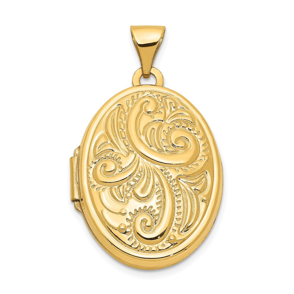 Locket Ovalado con Diseño de Pergamino Abombado en Oro Amarillo de 14k