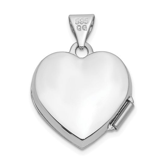 Locket de Corazón Pulido en Oro Blanco de 14k