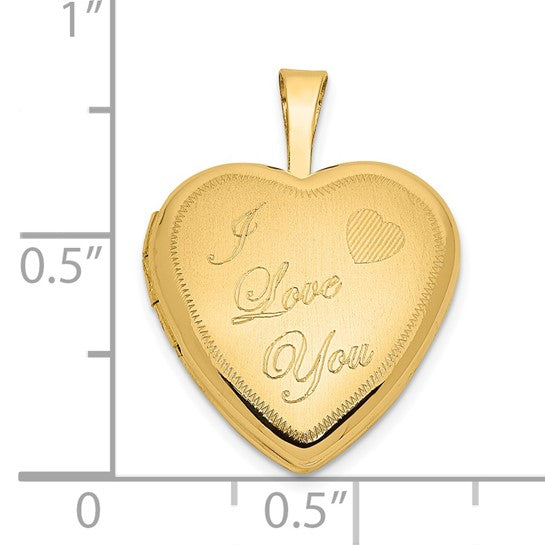 Locket de Corazón "I LOVE YOU" en Oro Amarillo Pulido y Satinado de 14k