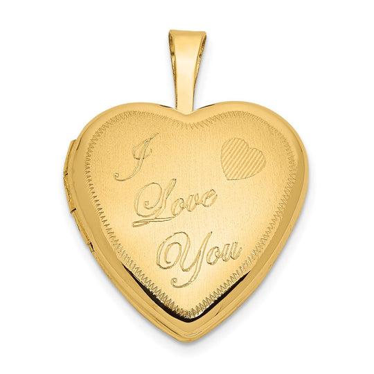 Locket de Corazón "I LOVE YOU" en Oro Amarillo Pulido y Satinado de 14k