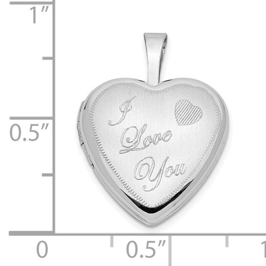 Locket Corazón Satinado "I LOVE YOU" de Oro Blanco de 14k (16 mm)