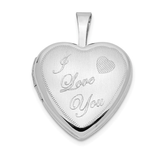 Locket Corazón Satinado "I LOVE YOU" de Oro Blanco de 14k (16 mm)