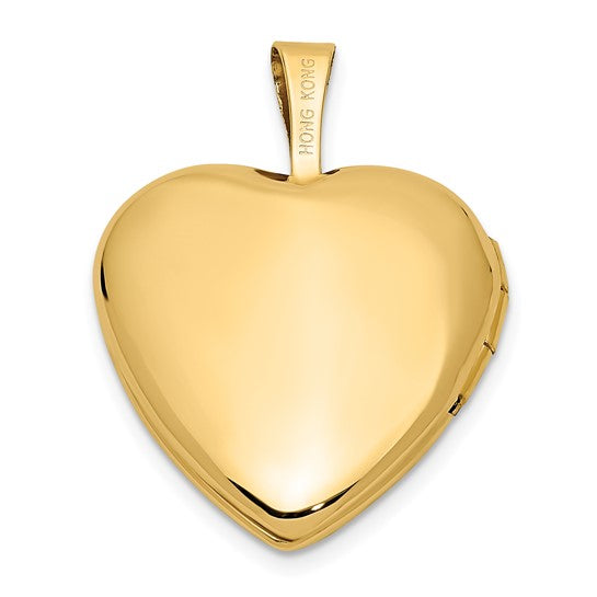 14k Oro Amarillo 16mm Locket Corazón con Hojas y Enredos