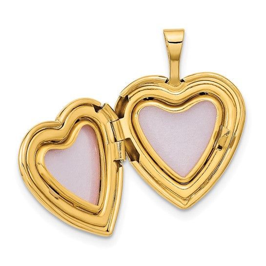 14k Oro Amarillo 16mm Locket Corazón con Hojas y Enredos