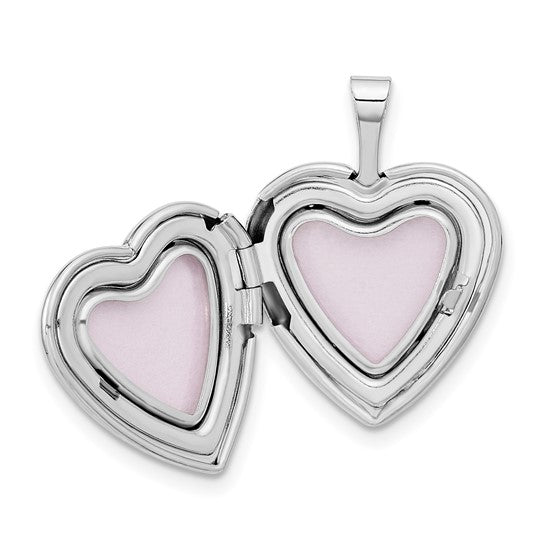 Locket de Corazón Floral de Oro Blanco de 14k de 16 mm